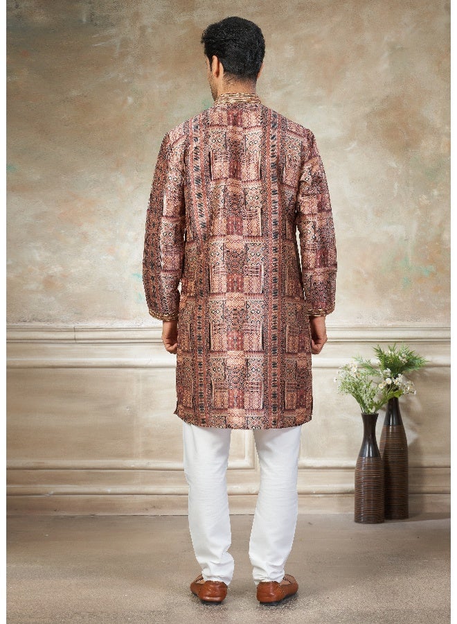OUTLUK Peach Silk Kurta for Men - Image 2